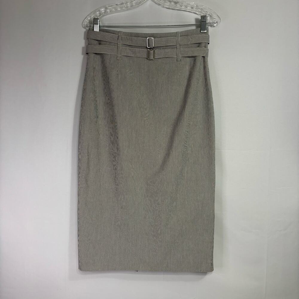 Robert Rodriguez Double Belt Striped Pencil Skirt Size 10 NN0766